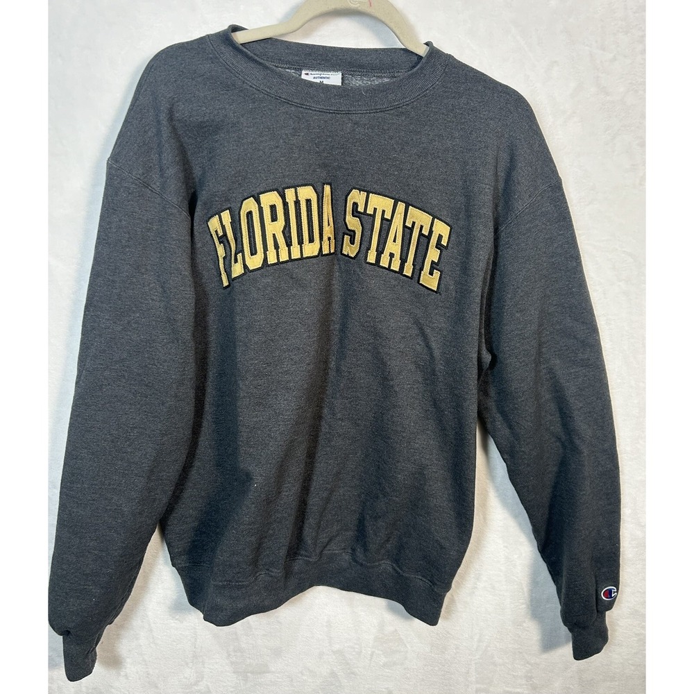 Vintage Y2K Champion Florida State Sweatshirt FSU Gray‎ Medium Adult Embroidered